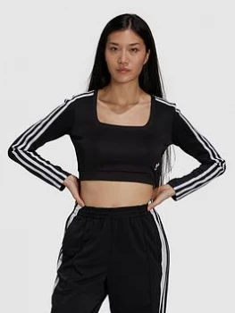 adidas Originals Long Sleeve Crop T-Shirt - Black, Size 6, Women