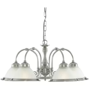 Searchlight Lighting - Searchlight American Diner - 5 Light Multi Arm Multi Arm Ceiling Pendant Satin Silver, Acid Ribbed Glass, E27