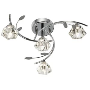 4 Light Multi Arm Ceiling Semi Flush Light Chrome and Glass, G9