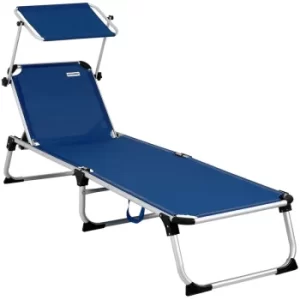 Garden Sun Lounger 210cm Beach Outdoor Patio Balcony Sun Shade Day Bed Folding Blue