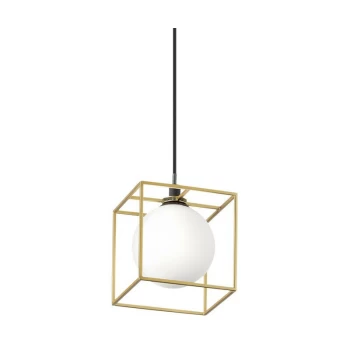 Ideal Lux Lighting - Ideal Lux Decorative Cube Wire Frame Pendant Brass Ant, G9