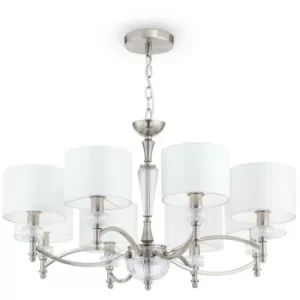 Alicante Chandelier Nickel with Faric Shades, 8 Light, E14