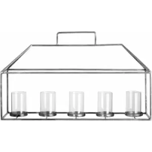 Premier Housewares Candle Holder with Silver Finish Glass Holders / Candle Tray Made From Strong Iron / 5 Candles Capacity Used For Hallways /