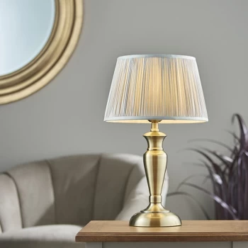 Freya Table Lamp Antique Brass Plate & Silver Silk 1 Light IP20 - E27