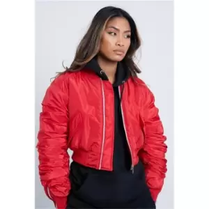 I Saw It First Red Ruched Sleeve Padded Bomber Jacket - Red