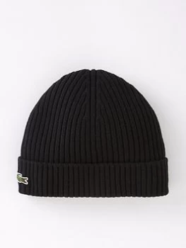 Lacoste Ribbed Beanie - Black