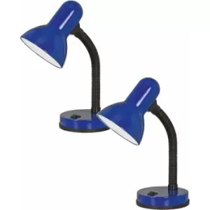 2 pack Table Desk Lamp Flexible Moveable Colour Blue Steel Rocker Switch E27 40W