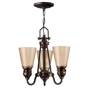 Multi Arm Chandelier 3 Light Olde Bronze Finish, E27