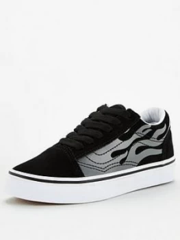 Vans Childrens Old Skool Suede Flame - Black, Size 10