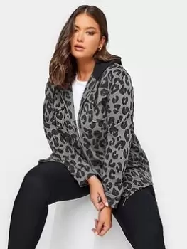 Yours Hooded Sweat Shacket Grey Leopard, Black, Size 14, Women