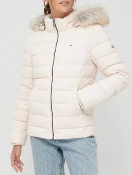 Tommy Jeans Faux Fur Hooded Padded Down Jacket - Stone Size XS Women