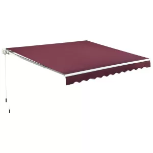 Outsunny 3x4m Retractable Manual Awning Window Door Sun Shade Canopy with Fittings and Crank Handle Wine Red