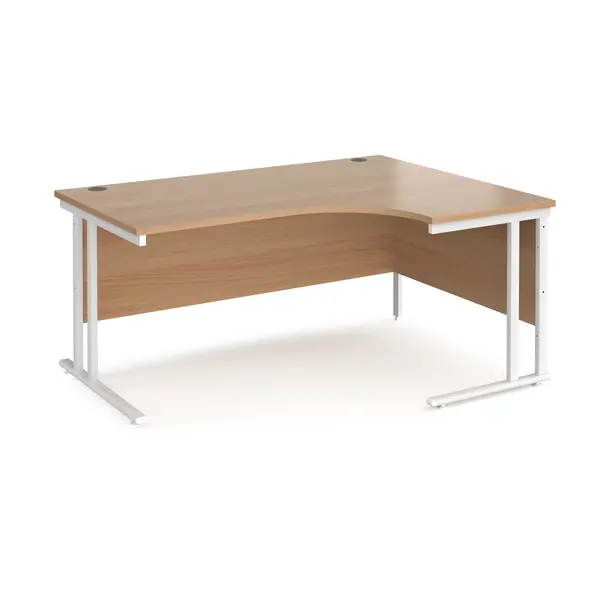 Maestro 25 Right Hand Ergonomic Desk with White Cantilever Frame and Beech Top - 1600mm Wide