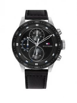 Tommy Hilfiger Black Multi Dial Black Leather Strap Watch