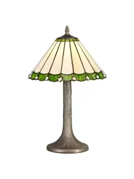 1 Light Tree Like Table Lamp E27 With 30cm Tiffany Shade, Green, Crystal, Aged Antique Brass