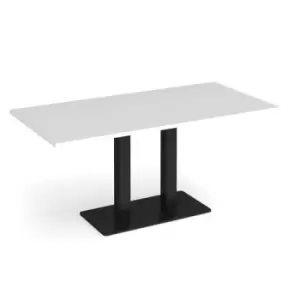 Eros rectangular dining table with flat Black rectangular base and twin uprights 1600mm x 800mm - white