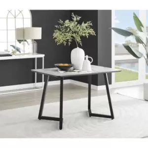 Furniturebox Carson 120cm 4 Seater White Marble Effect Modern Industrial Large Dining Table With Black Legs