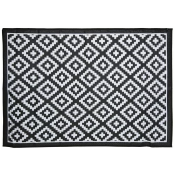 Diamond Pattern Lightweight Waterproof Indoor/Patio Large Rug - Black, White - Charles Bentley