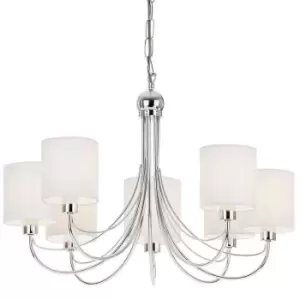 Multi Light Ceiling Pendant 7 Bulb Chrome & White Shade Chandelier Modern Lamp