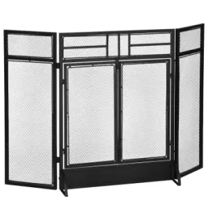 Homcom 3 Panel Folding Freestanding Fireplace Screen With Door Metal Mesh Black