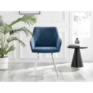 Furniture Box 2x Falun Blue Fabric Silver Leg Dining Chairs