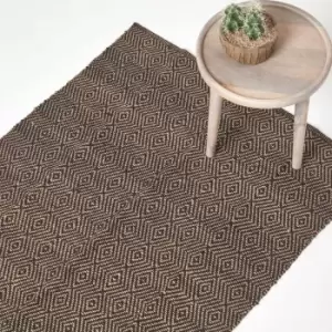 Black Geometric Jute Rug, 120 x 180cm - Black - Homescapes