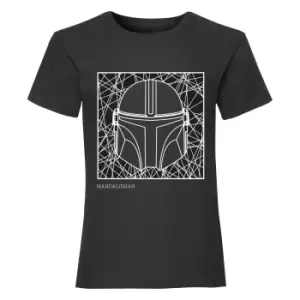 Star Wars: The Mandalorian Girls Line Drawing Helmet T-Shirt (5-6 Years) (Black)