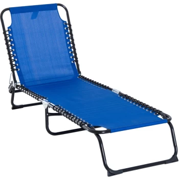 Folding Sun Lounger Beach Chaise Chair Garden Reclining Cot Camping Hiking Recliner with 4 Position Adjustable Back - Blue - Outsunny