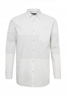 Mens French Connection Peach Stripe Patchwork Shirt White