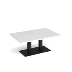 Eros rectangular coffee table with flat Black rectangular base and twin uprights 1200mm x 800mm - white