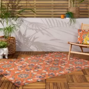 furn. Folk Flora Orange Washable Indoor Outdoor Rug Orange