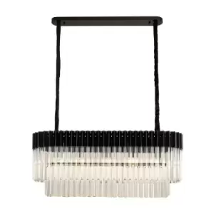 Luminosa Poland Ceiling Pendant Rectangle 5 Light E14, Matt Black, Clear Sculpted Glass, Item Weight: 21.2kg