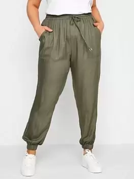 Yours Clothing Spun Viscose Cuffed Jogger - Green, Size 18, Women