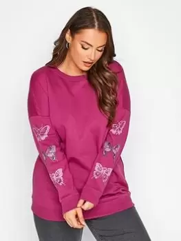 Yours Butterfly Sleeve Soft Touch Sweatshirt - Fuchsia, Pink, Size 22-24, Women