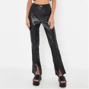 Missguided Petite Faux Leather Split Hem Trousers - Black