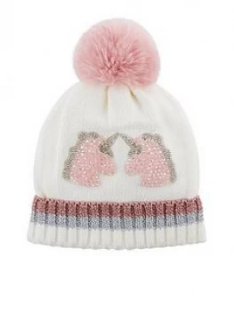 Monsoon Girls Lizzie Dazzle Unicorn Pom Beanie Hat - Ivory, Size 6-13 Years