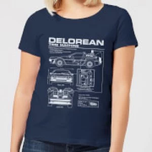 Back To The Future DeLorean Schematic Womens T-Shirt - Navy - XXL