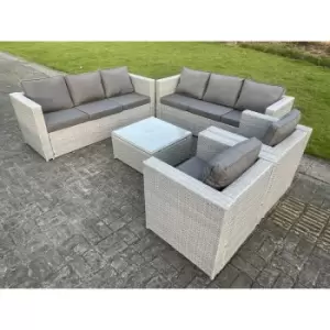 Fimous 8 Seater Outdoor Light Grey Rattan Lounge Complete Sofa Set with Coffee Table and Armchairs