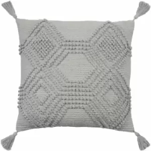 Furn Halmo Diamond Woven Loop Tasselled Cushion Cover, Grey, 45 x 45 Cm