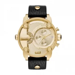 diesel time frames Watches Men Gold Leather Strap