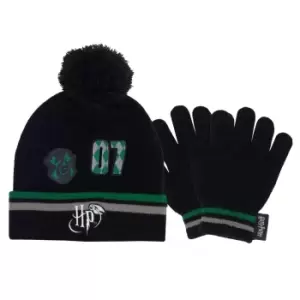 Harry Potter Girls 07 Slytherin Beanie & Gloves Set (One Size) (Black/Green)