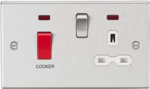 KnightsBridge 45A DP Cooker Switch & 13A Switched Socket with Neons & White Insert - Square Edge Brushed Chrome