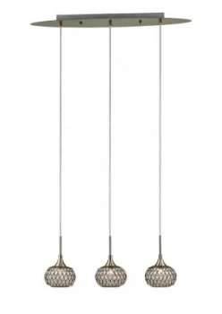 Ceiling Pendant 3 Light Line Antique Brass, Clear Glass