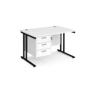 Office Desk Rectangular Desk 1200mm With Pedestal White Top With Black Frame 800mm Depth Maestro 25 MC12P3KWH