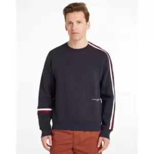 Contrasting-Stripe Jumper in Cotton Mix with Crew Neck