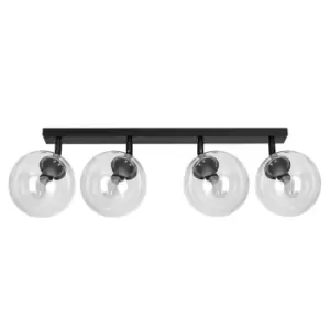 Emibig Tofi Black Globe Ceiling Spotlight Bar with Clear Glass Shades, 4x E14