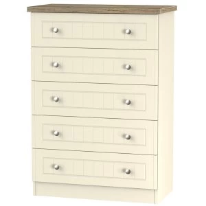 Robert Dyas Wilcox Ready Assembled 5-Drawer Chest of Drawers - Cream Ash