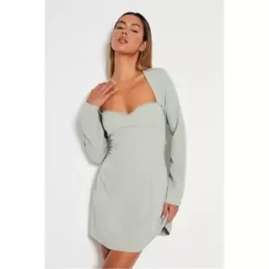 I Saw It First Sage Woven Milkmaid Long Sleeve Skater Dress - Green