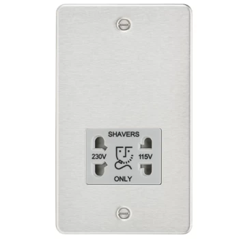 KnightsBridge Flat plate 115/230V dual voltage shaver socket - brushed chrome with grey insert