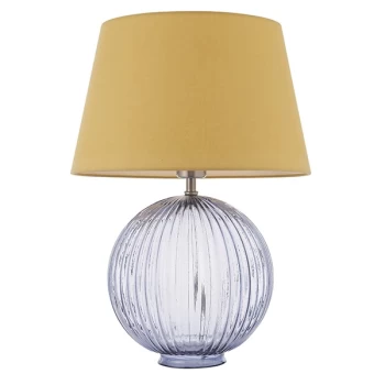 Evie Table Lamp Smokey Grey Ribbed Glass & Yellow Cotton 1 Light IP20 - E27